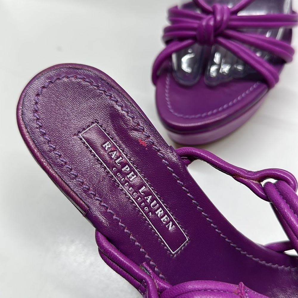 Ralph Lauren Collection Italy Amberley High Heel Platform Wedge Leather Purple 9 - Picture 7 of 9